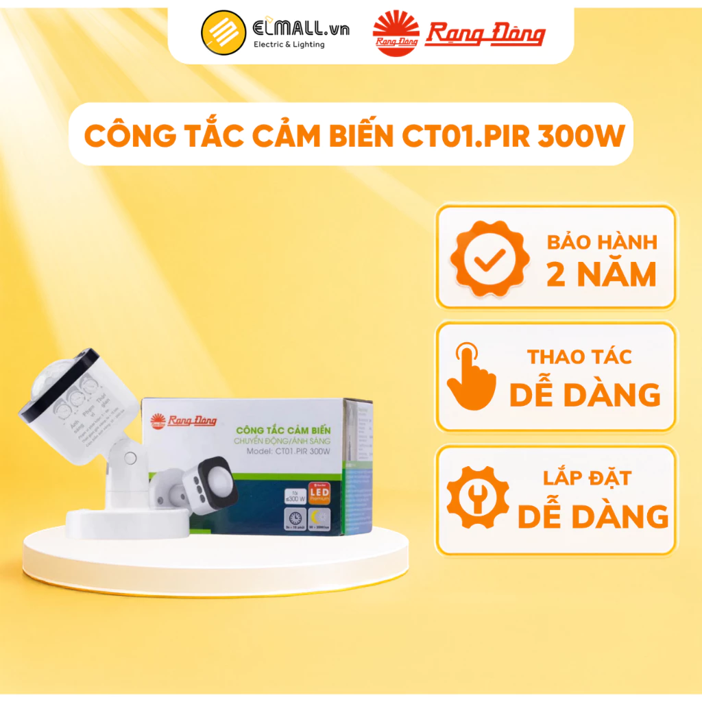 Công tắc cảm biến ánh sáng Rạng Đông CT01.PIR 300W, cảm ứng chuyển động - ELMALL
