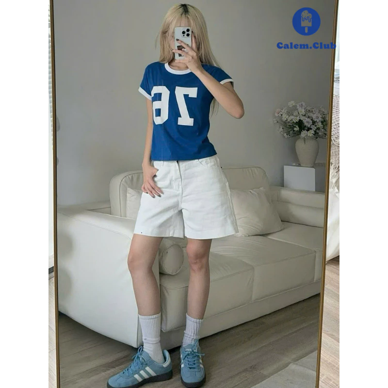Calem Club - Quần short lửng WAIST năng động mùa hè chất Kaki Jean quần đùi nữ dáng ngắn trên gối quần short nữ