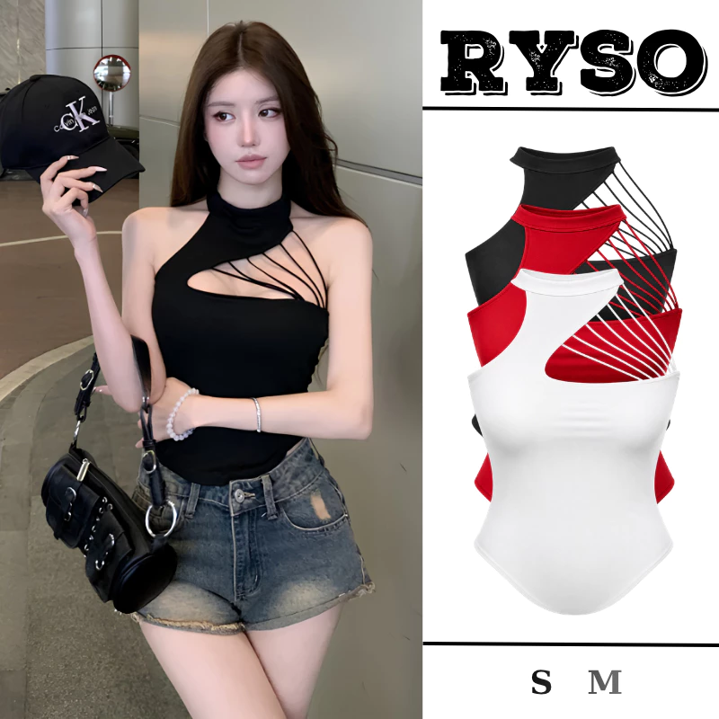 Áo Cổ Yếm Nữ Đan Dây Lệch Vai Có Mút Đệm Chất Thun Borip Co Giãn Ôm Body Tôn Dáng AY02 RYSO STORE