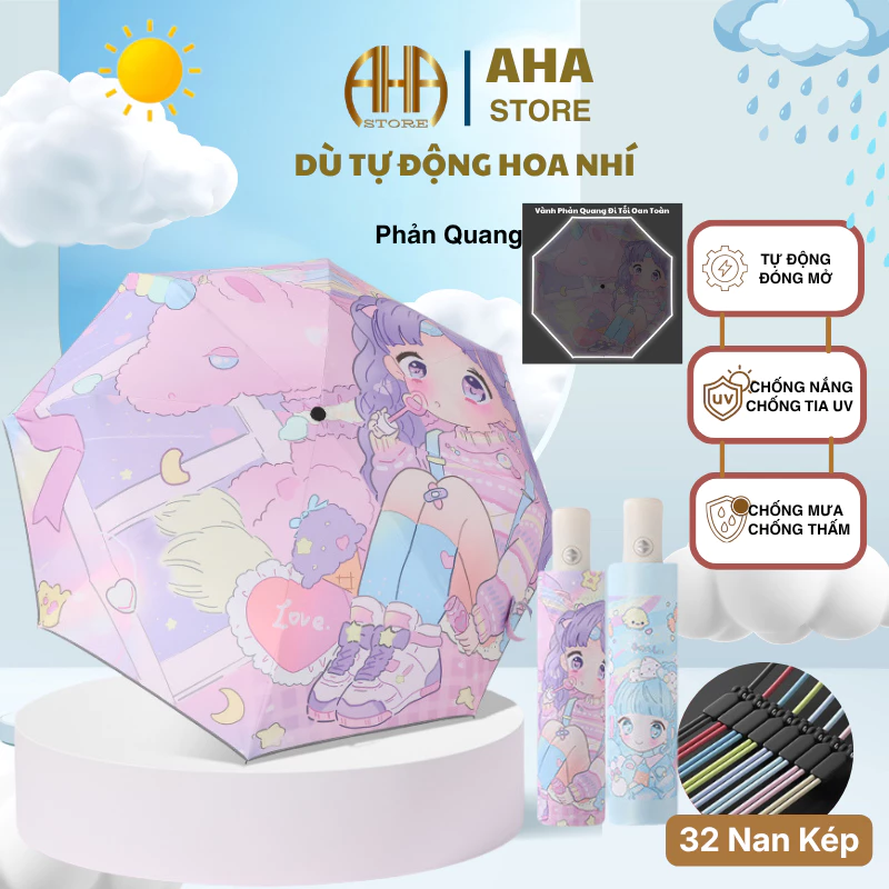 Ô Dù Che Mưa  Nắng Cao Cấp Chống Thấm Nước Gấp Gọn Cao Cấp,Ô Dù Họa Tiết Hoa Quả Hoạt Hình Cute