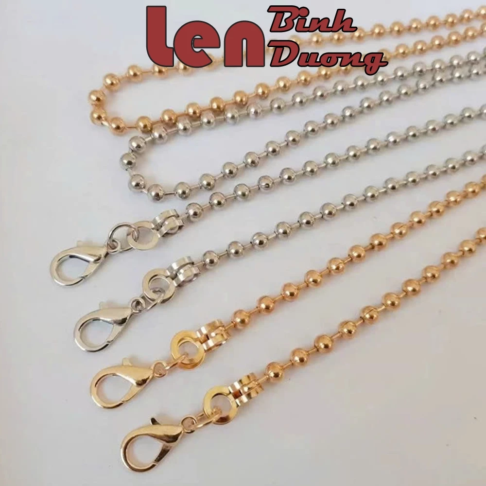 Dây Xích Hạt Tròn DIY Cho Túi Xách Đeo Vai/Đeo Chéo – Vàng Nhạt, Trắng Bạc