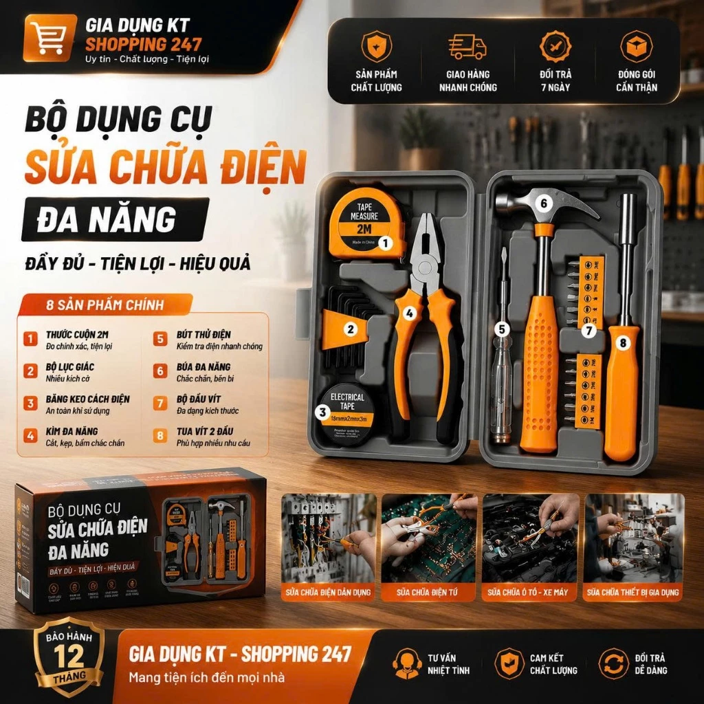 Bộ Dụng Cụ 7 Món 24 Chi Tiết Sửa Chữa Đa Năng - Bộ Dụng Cụ Sửa Điện Tiện Ích Cho Mọi Gia Đình, Có Hộp Đựng Tiện Lợi