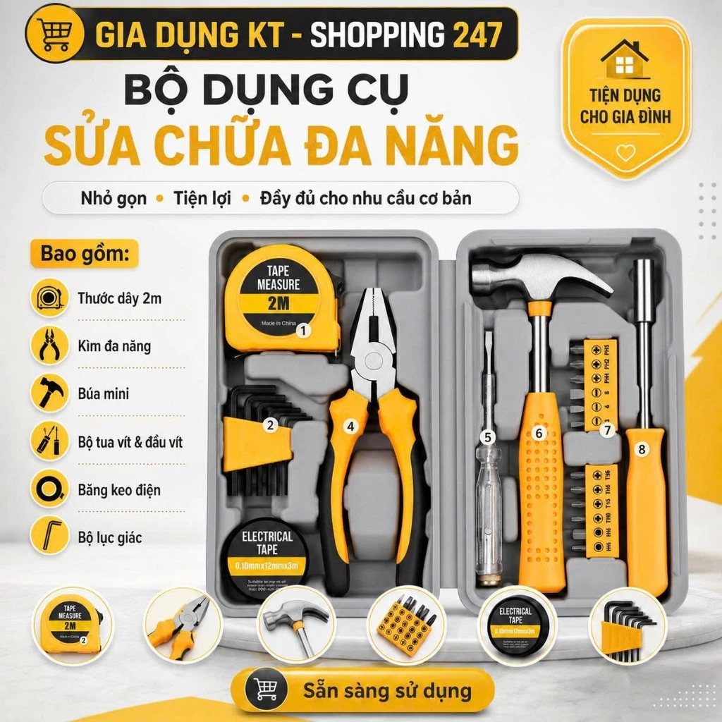 Bộ Dụng Cụ Sửa Chữa Đa Năng 7 Món 24 Chi Tiết Có Hộp Đựng Tiện Lợi - Bộ Sửa Chữa Điện Đa Năng Cho Mọi Gia Đình
