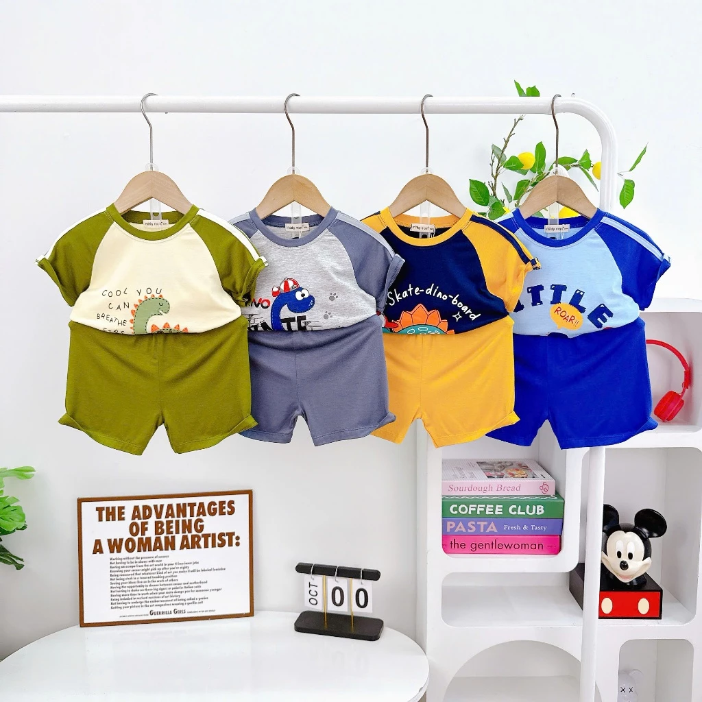 Bộ Tay Ngắn Vải Thun Lạnh Minkymom In Hình Khủng Long Cho Bé TN-IN228