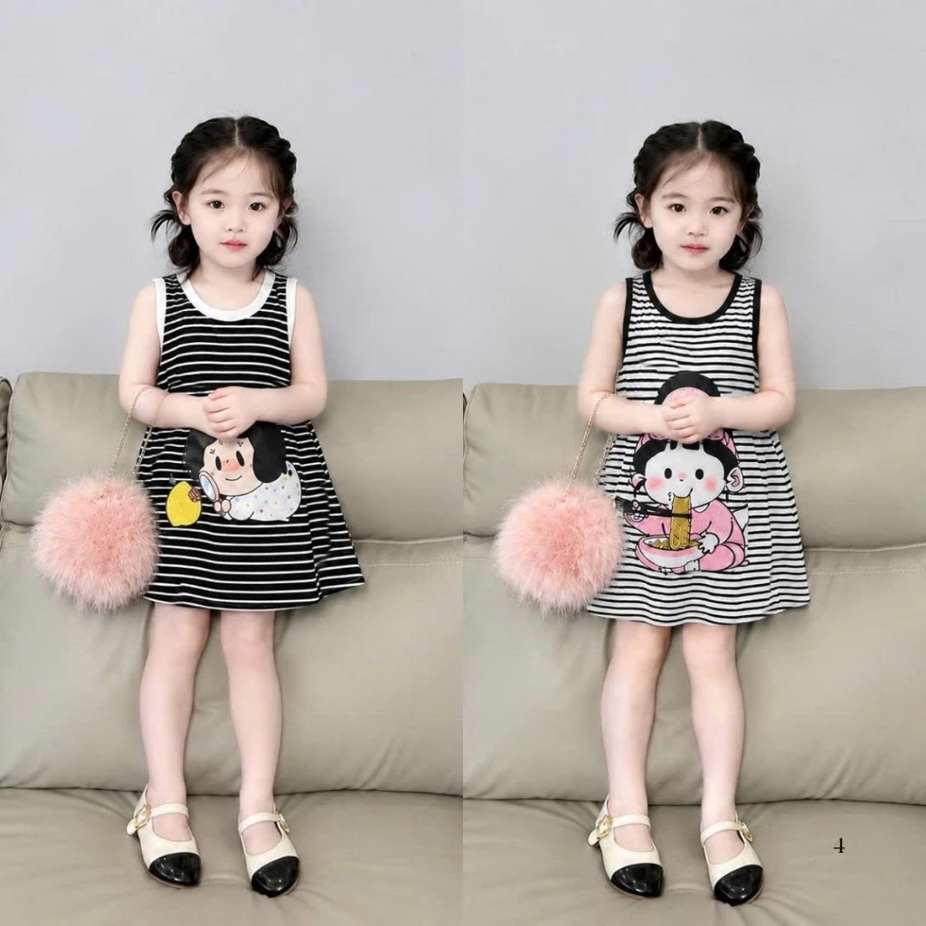 [14-44kg] Váy xuông kẻ 3 lỗ in hình cute dễ thương xinh đẹp mùa hè dành cho bé gái đáng yêu mềm mại VÁY MỲ TÔM