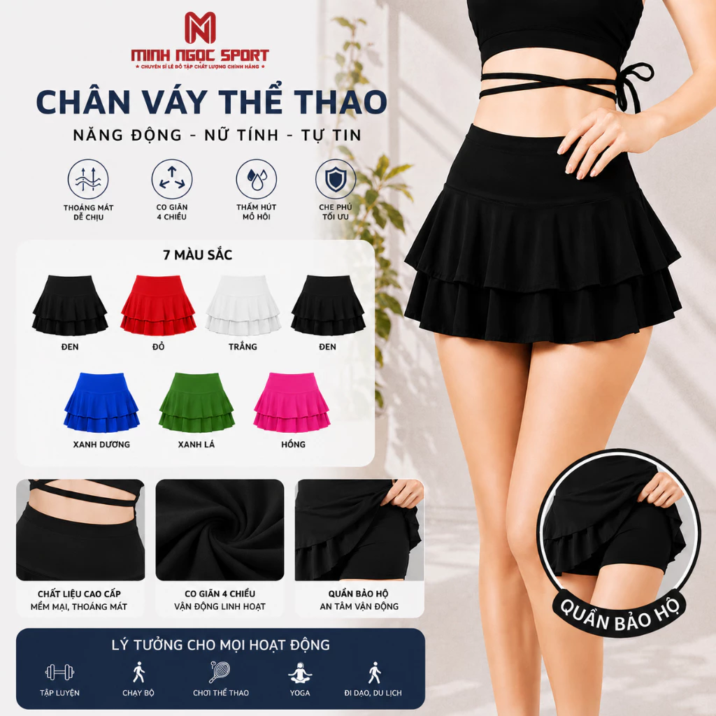 Quần Váy Thể Thao Nữ Quần Váy Xếp Tầng Tập Gym Yoga Aerobic Tennis Thun Lạnh Cao Cấp I mmestore