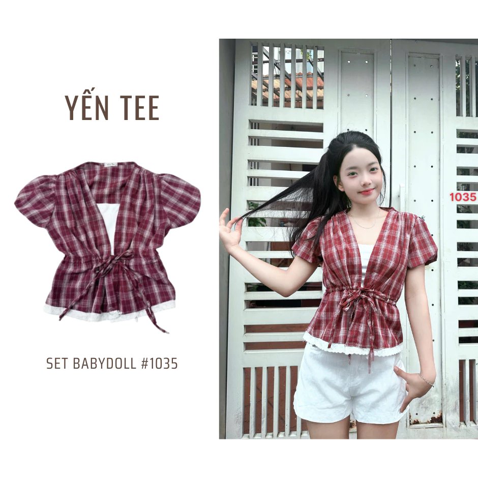 Set sơ mi tay phồng kèm áo quây phối dây siết eo tôn dáng, màu hottrend, dễ phối đồ Yến Tee #1035