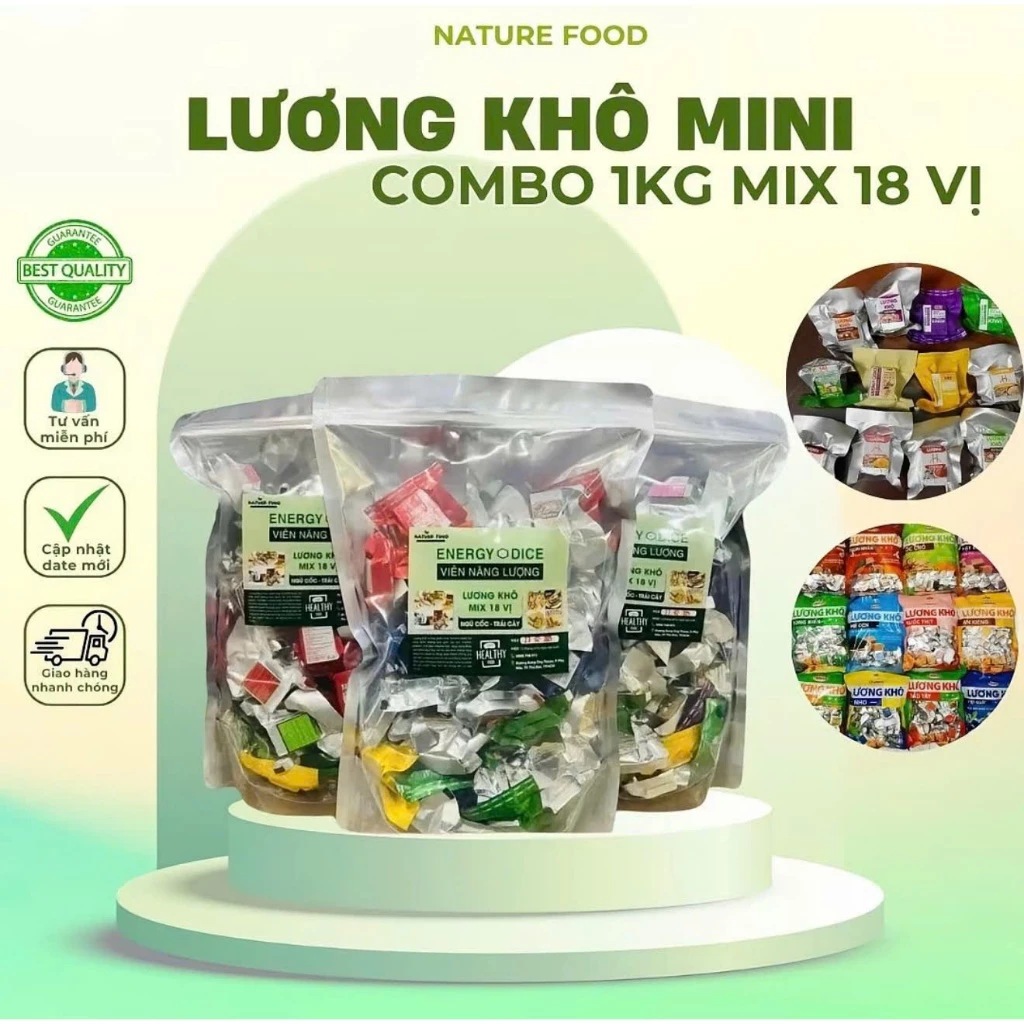 500gr lương khô mini mix 18 vị hạt dinh dưỡng, ngũ cốc và trái cây thơm ngon