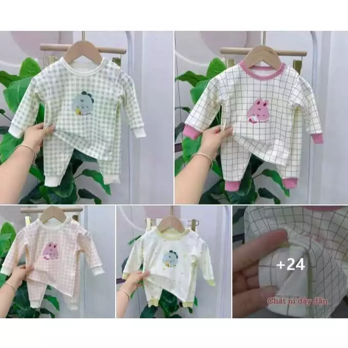 Bộ nỉ Dinee cài vai chất nỉ dày dặn ấp áp cho bé mặc mùa thu đông