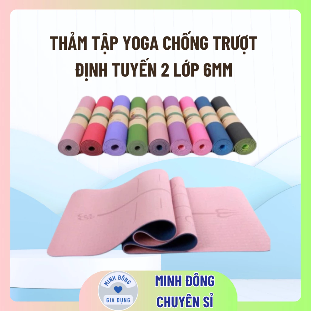 Thảm tập yoga chống trượt định tuyến 2 lớp 6mm cao cấp, Thảm tập gym tại nhà