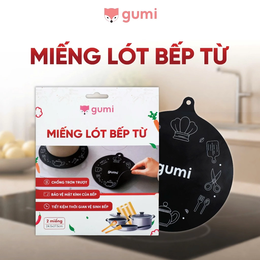 Set 2 Miếng Lót Bếp Từ Silicone GUMI Chống Trượt, Bảo Vệ Mặt Bếp, Chịu Nhiệt Tốt