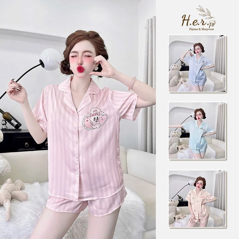 Bộ đồ ngủ nữ mặc nhà HER Pijama lụa latin cao cấp cộc đùi dễ thương