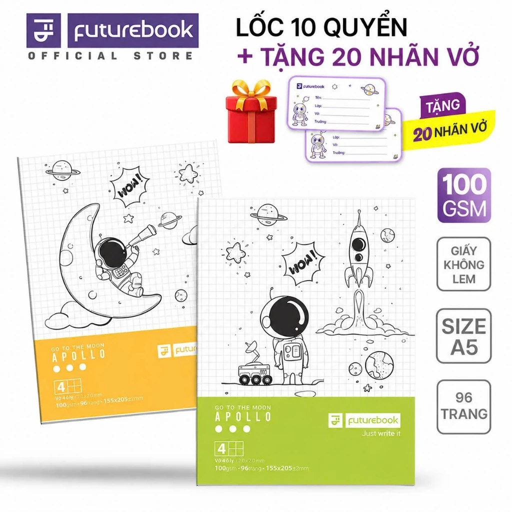 [Lốc 10Q] Tập Học Sinh Khổ A5 (205x155mm) 96 trang Giấy Dày 100gsm FUTUREBOOK