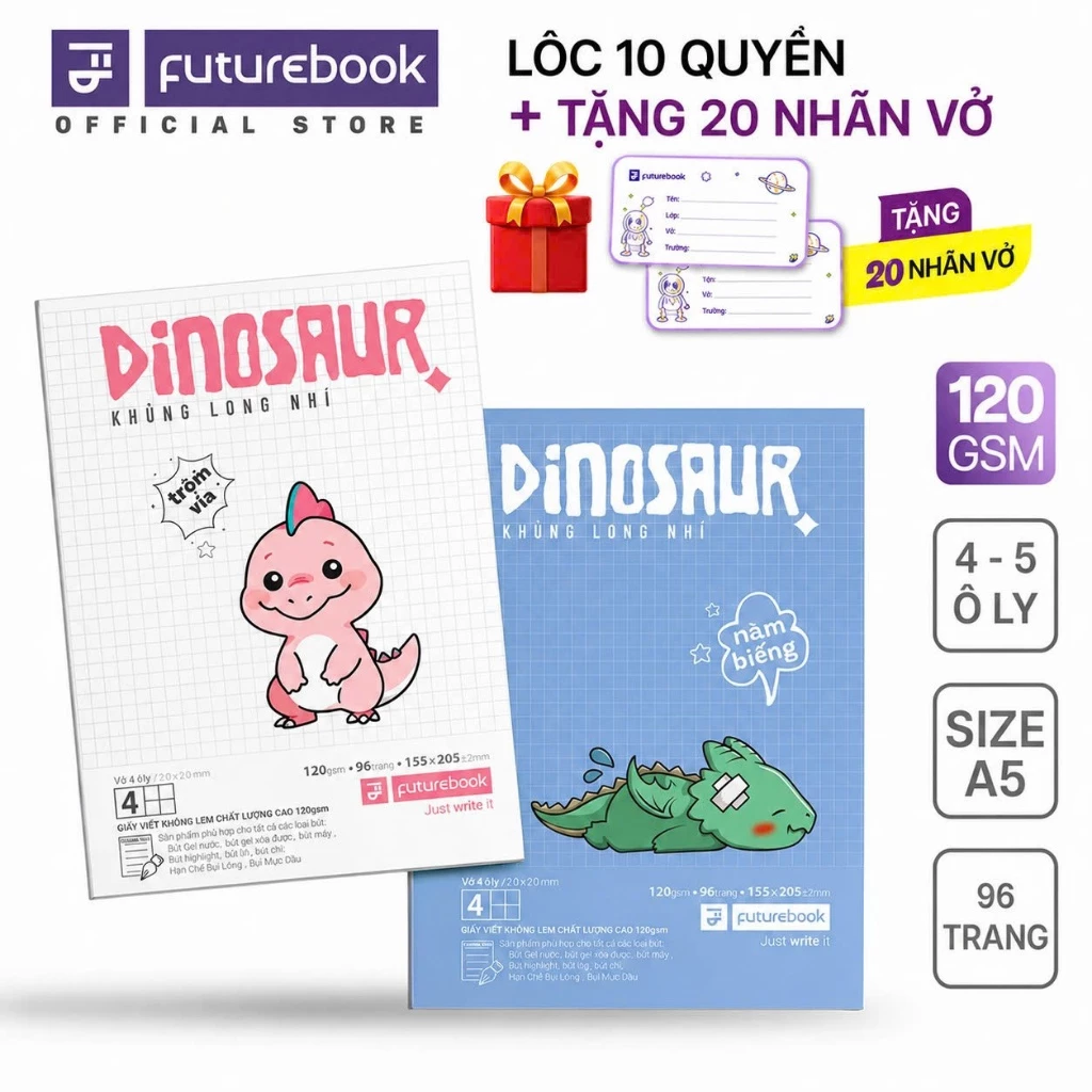 [Lốc 10Q] Tập Học Sinh Khổ A5 (205x155mm) 96 trang Giấy Dày 120gsm FUTUREBOOK