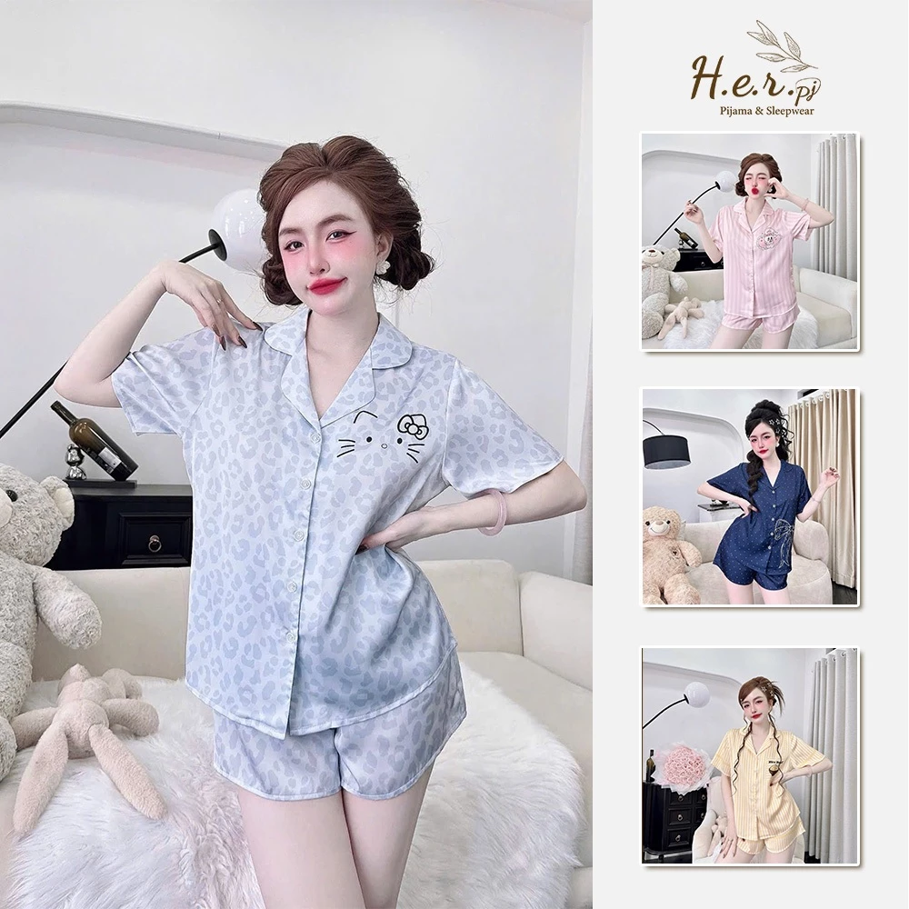 Đồ ngủ nữ mặc nhà HER Pijama lụa latin cao cấp tay ngắn quần đùi