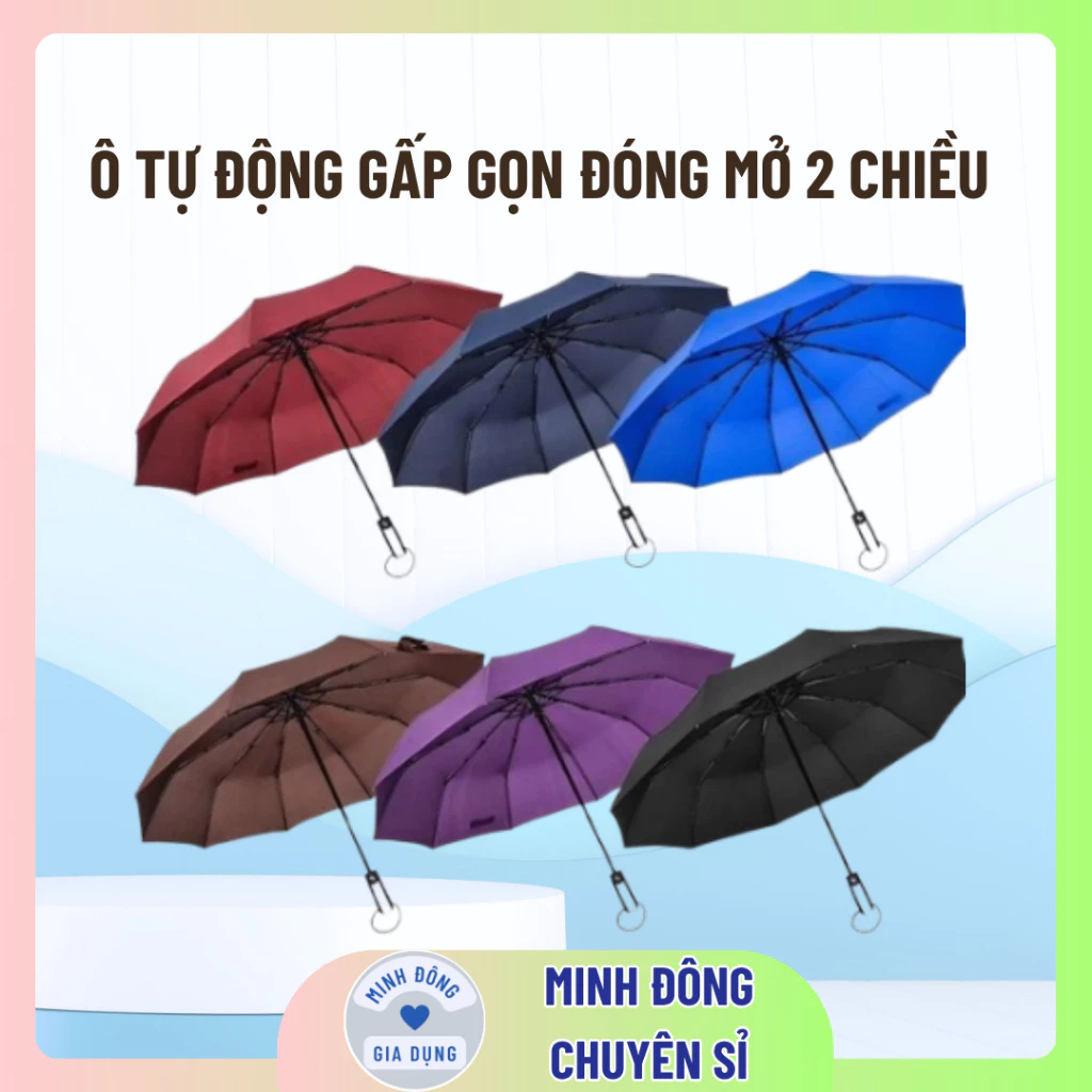 Ô Tự Động Gấp Gọn Đóng Mở 2 Chiều Hàng 10 Nan Thông Minh, Dù tự động đóng mở 2 chiều tiện lợi nhiều màu sắc