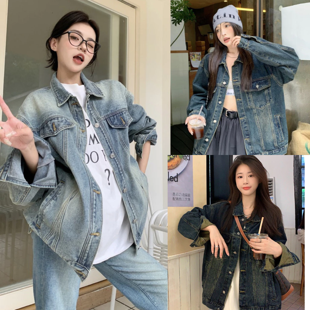 Áo Khoác Jean Nữ MIAA Dáng Rộng Chất Jean Mềm không phai màu xanh đen UNISEX BIGSIZE