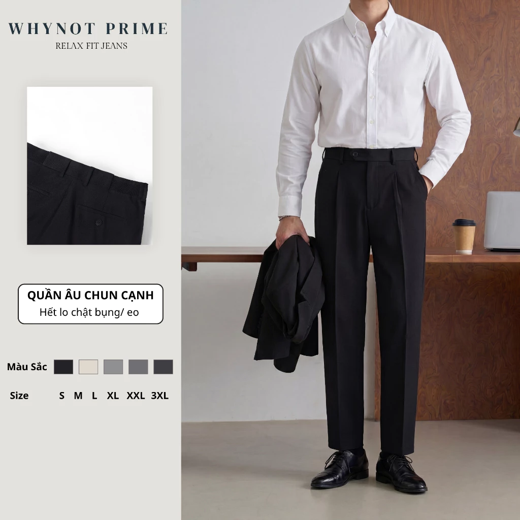 Quần dài tây nam màu đen CLASSIC PANTS, BST Winter 2025 vải tây cao cấp xếp ly chun cạnh - WN PRIME