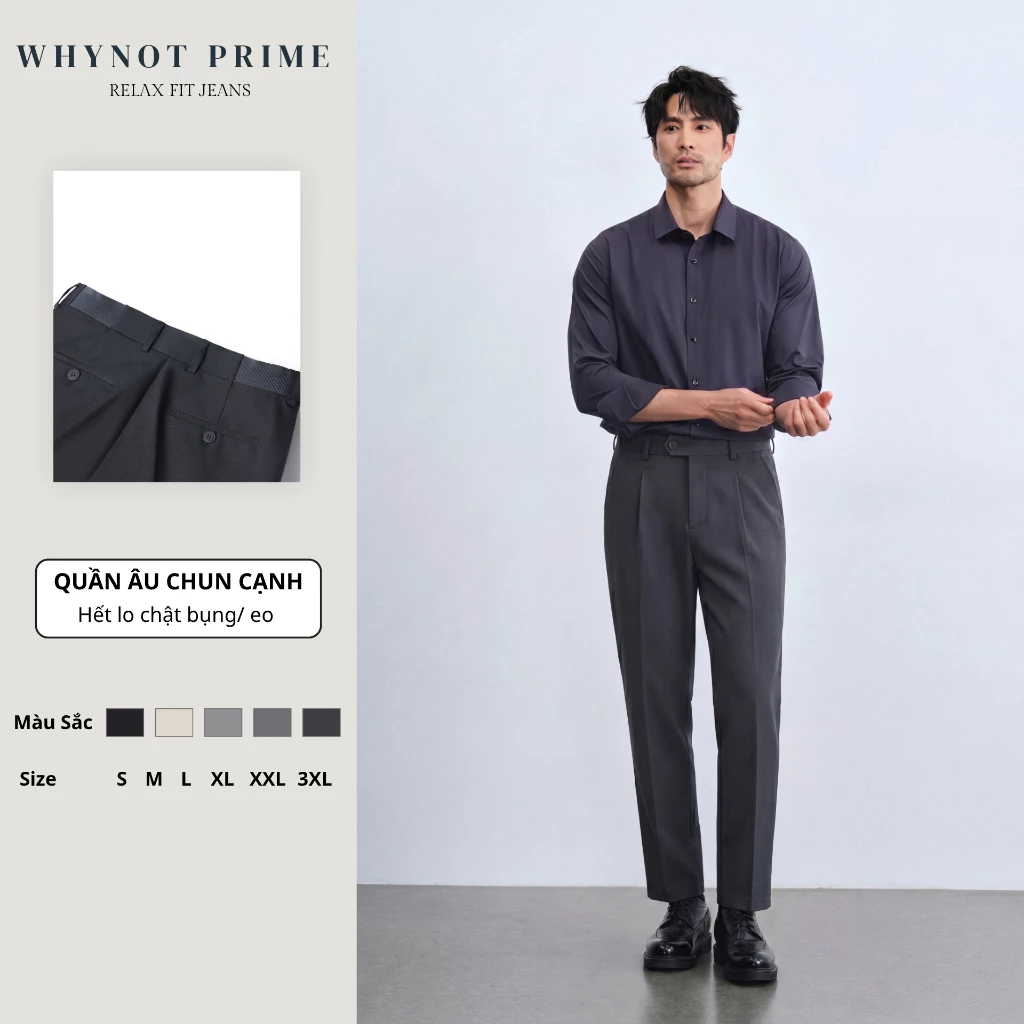 Quần dài tây nam màu xám 3 CLASSIC PANTS, BST Winter 2025 vải tây cao cấp xếp ly chun cạnh  WN PRIME