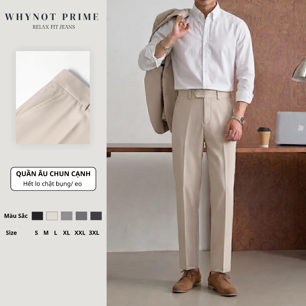 Quần dài tây nam màu be CLASSIC PANTS, BST Winter 2025 vải tây cao cấp xếp ly chun cạnh - WN PRIME