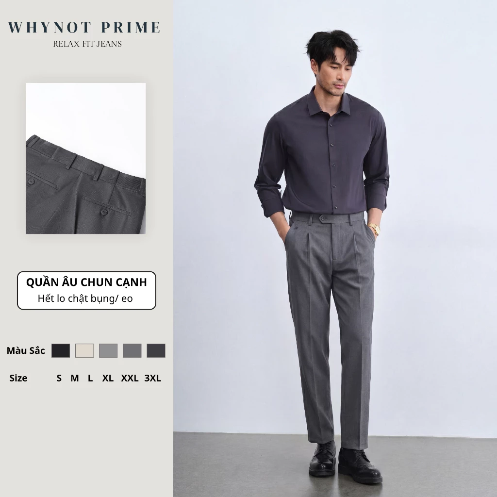 Quần dài tây nam màu xám 2 CLASSIC PANTS, BST Winter 2025 vải tây cao cấp xếp ly chun cạnh- WN PRIME