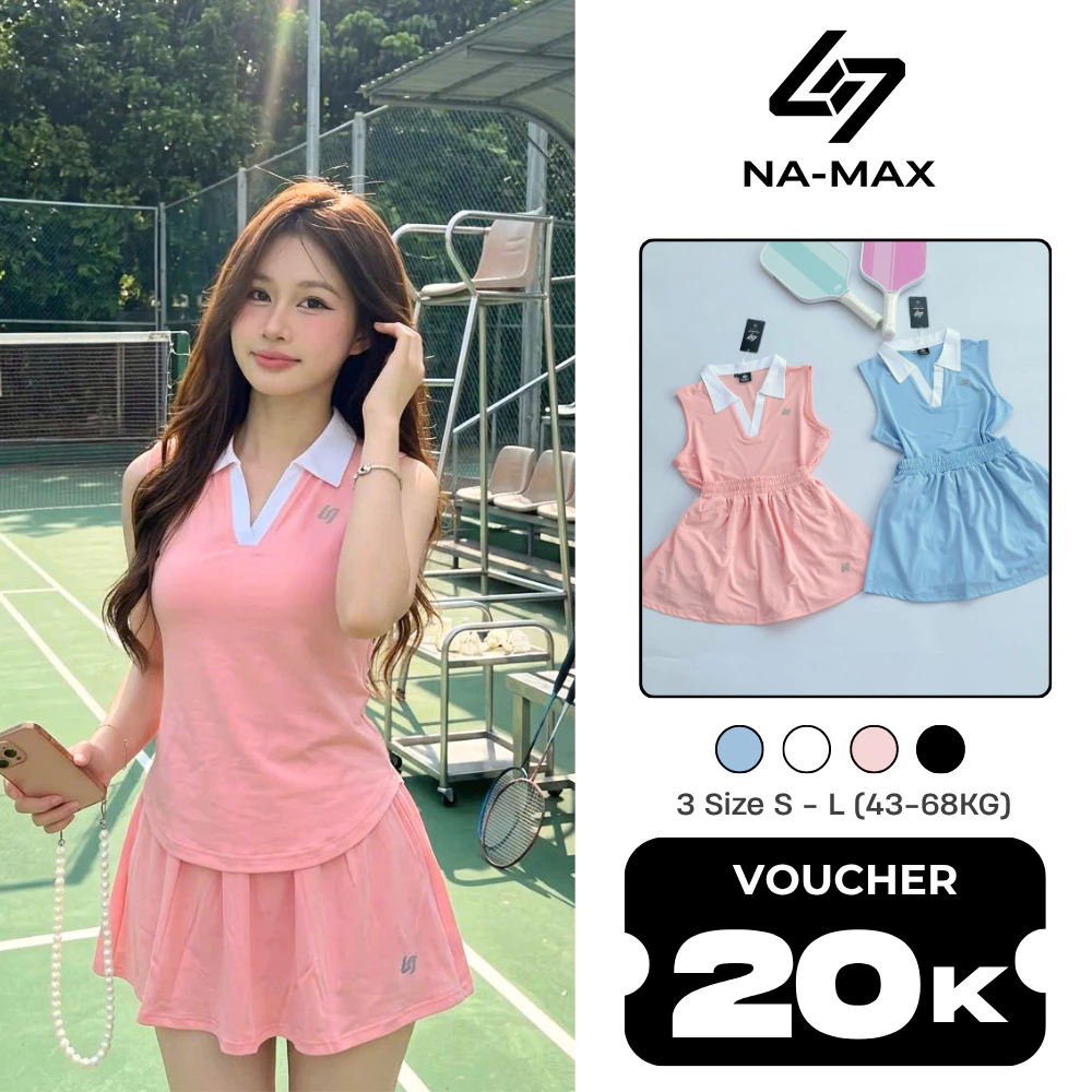 [VOUCHER GIẢM 20K] Set Váy Thể Thao Nữ Namax, Áo Polo Cổ Trắng Kèm Chân Váy Có Quần Bảo Hộ - SET.02