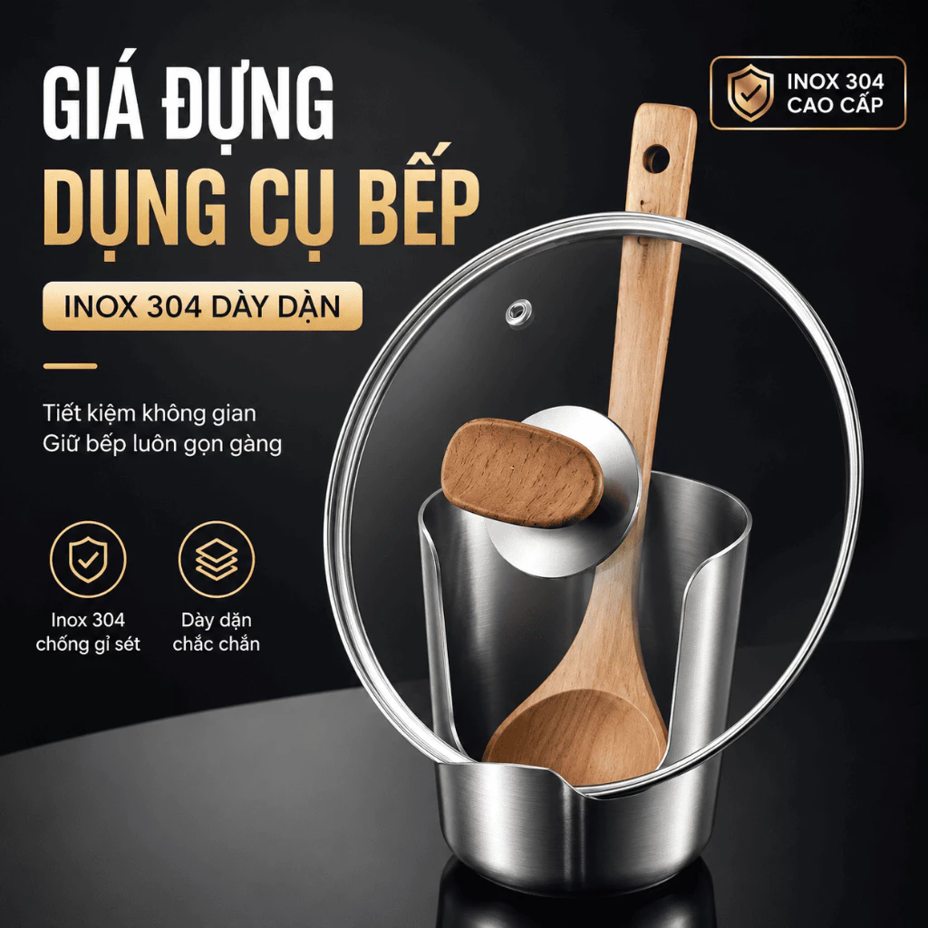 Khay Đựng Vung Nồi Inox 304, Đa Năng, Đựng Muôi Thìa, Dung Tích Lớn, An Toàn, Ngăn Ngừa Vi Khuẩn, Dễ Vệ Sinh, Bền Đẹp