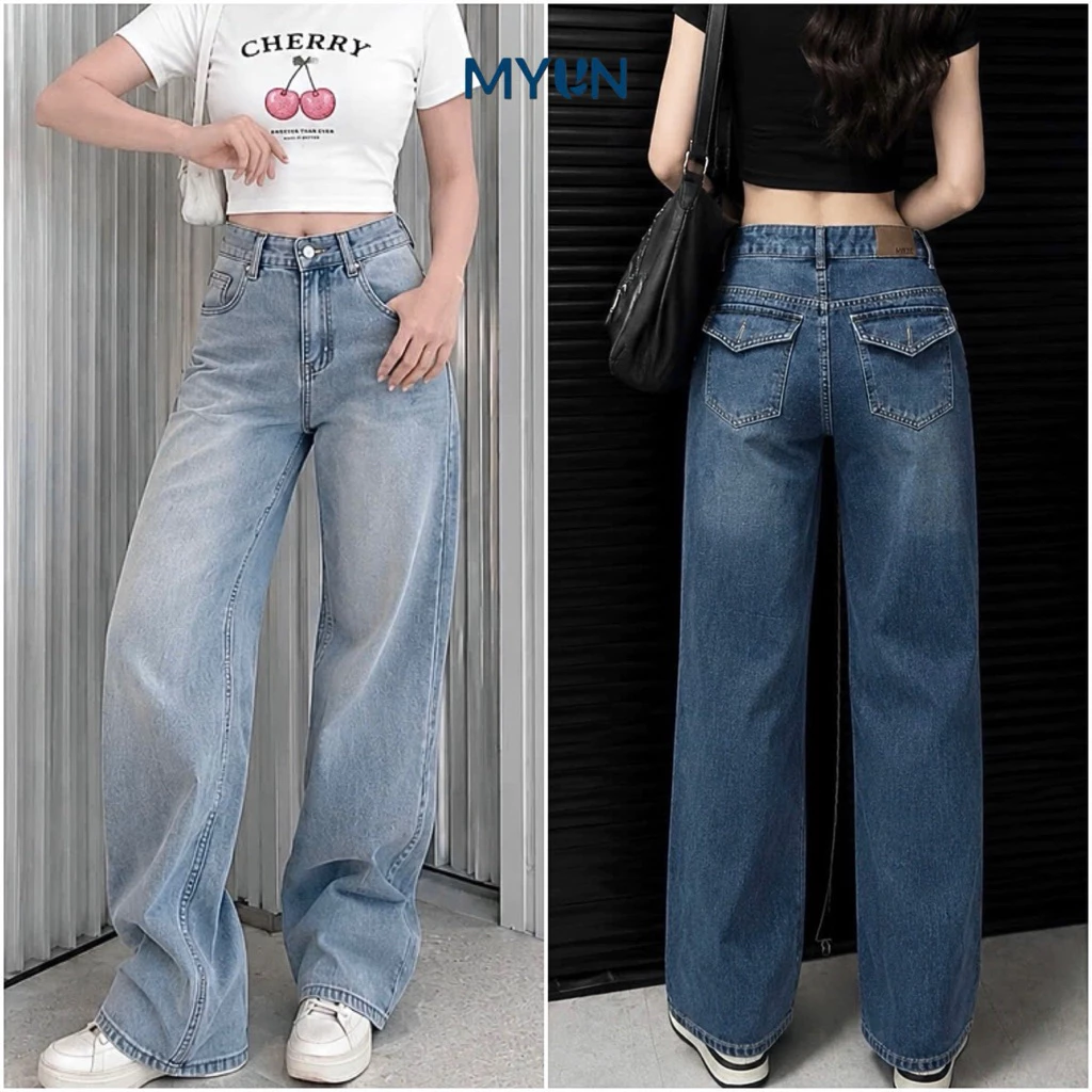 MYUN - Quần Jean Nữ Ống Suông Rộng 24cm Lưng Cao, Denim Cotton Cao Cấp, Đứng Form Tôn Dáng JRN01