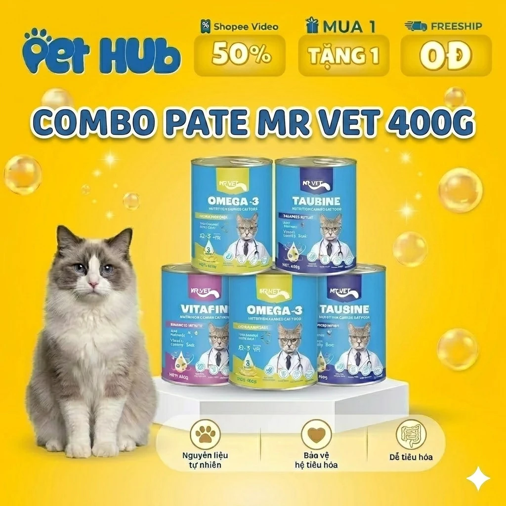 [400g] Combo 10 & 5 Lon Pate MR VET Dạng Hộp 400g Thức Ăn Ướt Cho Mèo Bổ Sung Dinh Dưỡng Toàn Diện