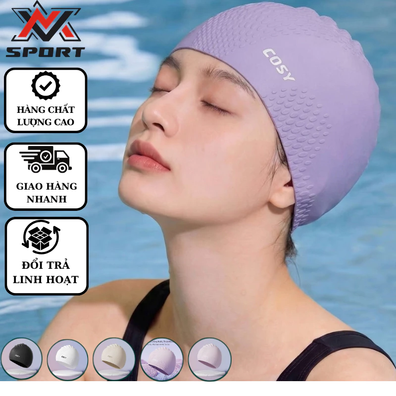 Nón Bơi Silicon Cho Người Lớn COSY - Mũ Bơi Nữ Tóc Dài Cao Cấp Hình Giọt Nước Co Giãn Chống Nước Tốt  [K247]