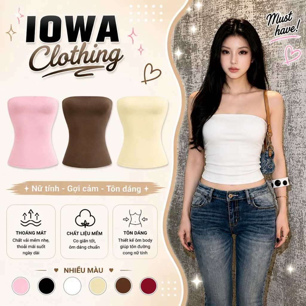 [KO MÚT/CÓ MÚT] Áo Ống Nữ Trơn Dáng Dài Ôm Body IOWA DD11 - Thun Borip Lụa Co Giãn, Quây Có Bigsize