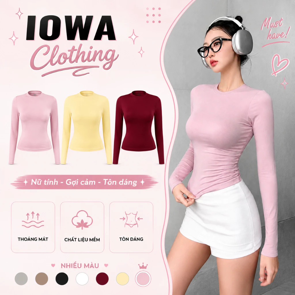 Áo Thun Nữ Tay Dài Cổ Tròn Ôm Body Dáng Dài IOWA DD116 - Borip Lụa Co Giãn, Mềm Mịn