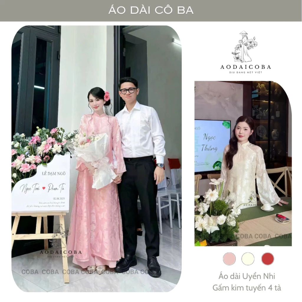 Áo Dài Dáng Suông Uyển Nhi Chất Gấm Kim Tuyến Cao Cấp 2 Lớp 4 Tà, Mặc Dạm Ngõ, Sự Kiện Trang Trọng - Áo Dài Cô Ba