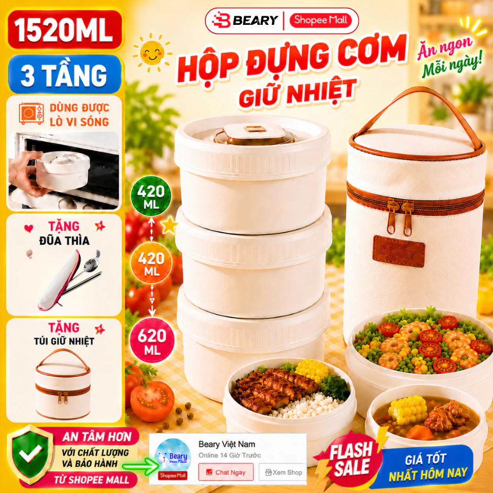 Hộp Đựng Cơm Túi Đựng Cơm Trưa Giữ Nhiệt Văn Phòng Cách Nhiệt, Combo 3 Ngăn Đựng Thức Ăn 2 Lớp Bằng Thép Không Gỉ 304