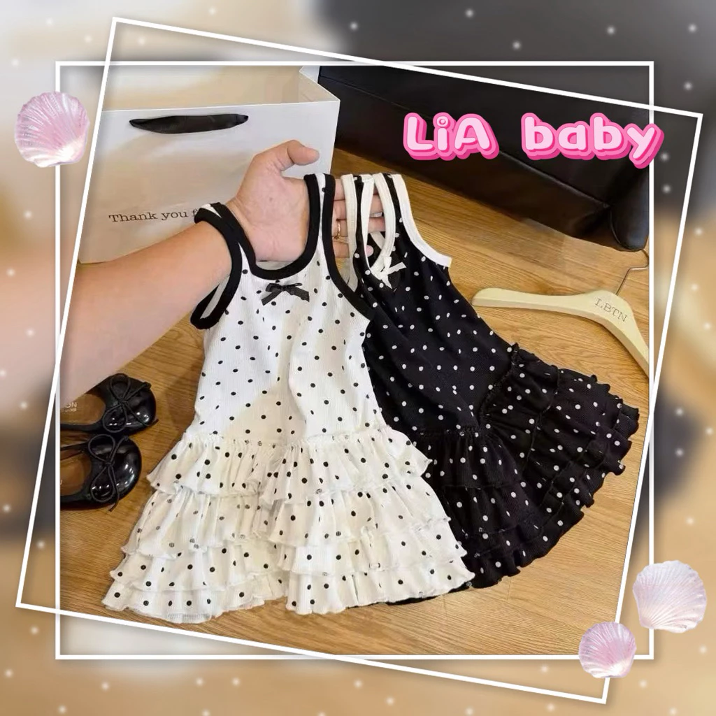[Siêu Xinh] Set váy 2 dây tầng xoè chấm bi 2 màu siêu xinh xắn cho bé gái diện đi chơi ,ở nhà ,đi học (9-35kg)-K88