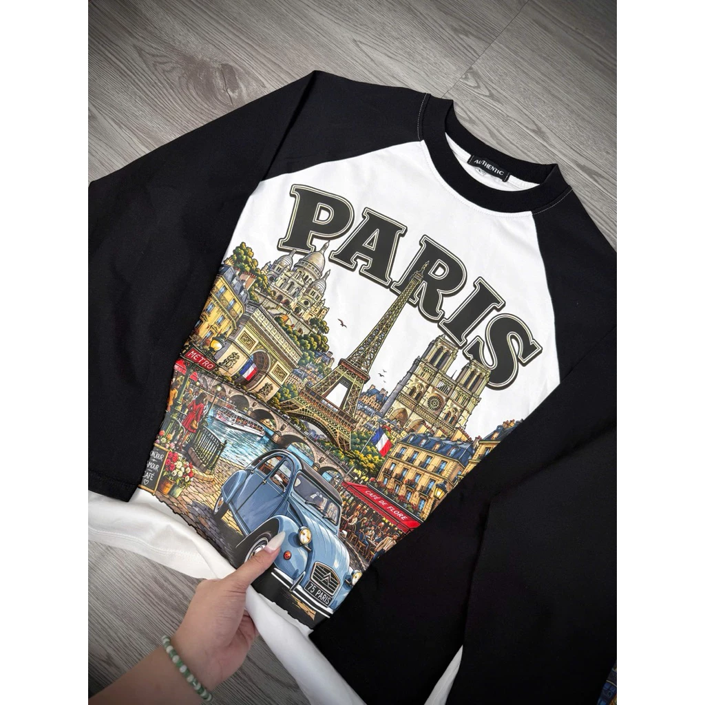 Áo Thun Tay Dài PARIS Cực iu- Full Tag Mac Chuẩn- Vải Dày Dặn Cao Cấp Loại 1