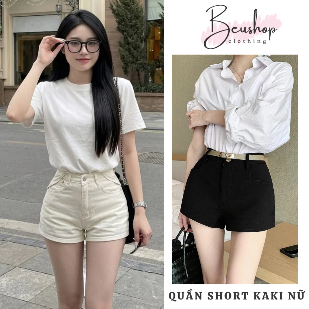 Quần Short Kaki Nữ Trắng Kem Cạp Trễ Lưng Cao Dáng Ngắn Chất Jean Kaki Co Giãn Nâng Mông Hack Chân QD02