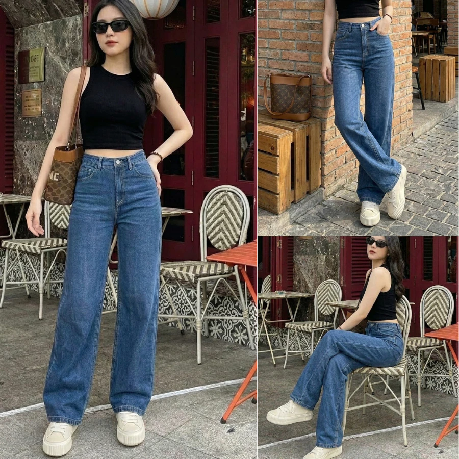 Quần Jean Nữ Ống Suông Cạp Cao Dáng Rộng, Tôn Chân Dài, Che Khuyết Điểm | Size 40–75Kg
