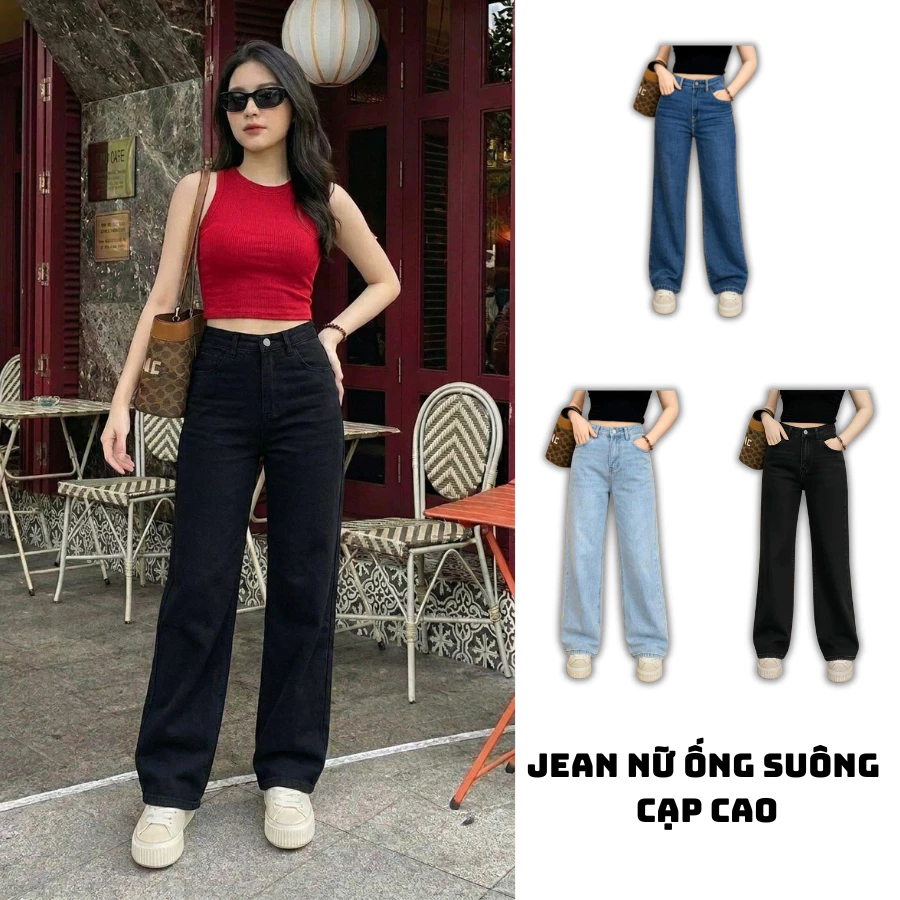Quần Jean Nữ Ống Suông Cạp Cao Tôn Dáng, Hack Chiều Cao, Form Đẹp Dễ Mặc | Size 40–75Kg