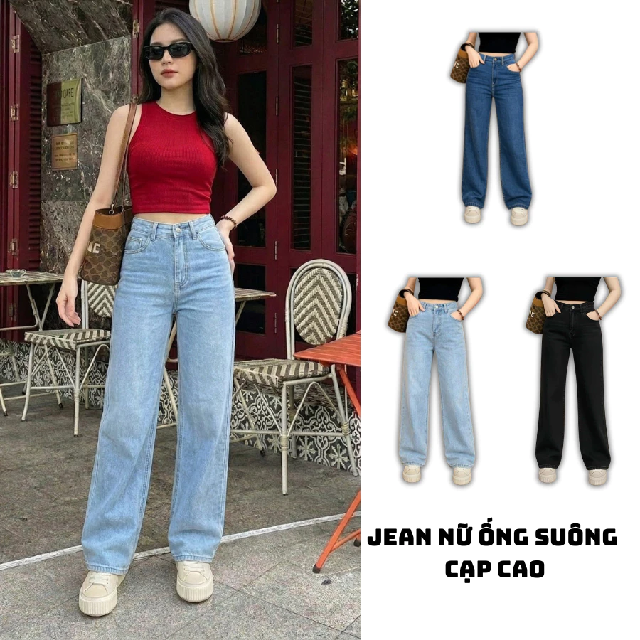 Quần Jean Nữ Ống Suông Cạp Cao Hack Dáng, Tôn Người, Mẫu Cơ Bản Hot Trend | Size 40–75Kg
