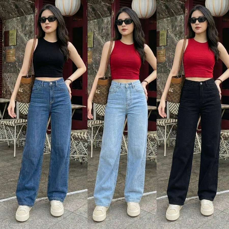 Quần Jean Nữ Ống Suông Cạp Cao Chuẩn Form, Hack Chiều Cao, Tôn Dáng Thanh Lịch | Size 40–75Kg