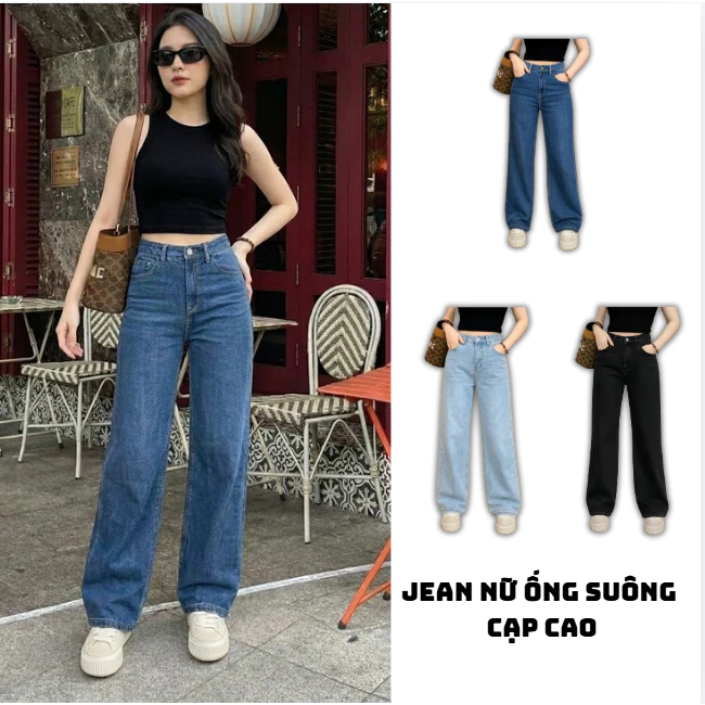 Quần Jean Nữ Ống Suông Cạp Cao Màu Cơ Bản, Dễ Phối Đồ, Tôn Dáng Cực Đẹp | Size 40–75Kg