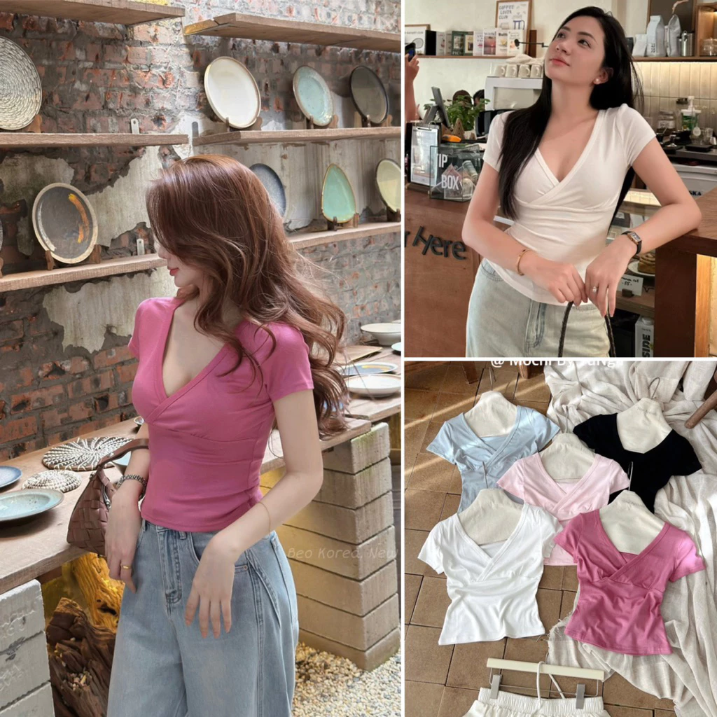 [Hàng sẵn] Áo thun cổ V cộc tay dáng ôm nhiều màu xinh A3755 NiNa Top
