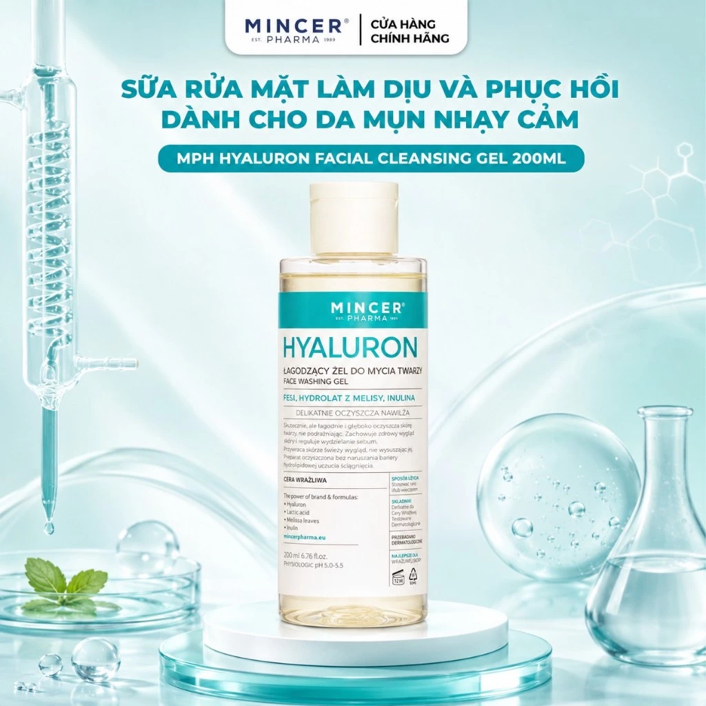 Gel Rửa Mặt Chăm Sóc Da Mụn Chuyên Sâu Mincer Pharma Hyaluron Facial Cleansing Gel 405 200ml