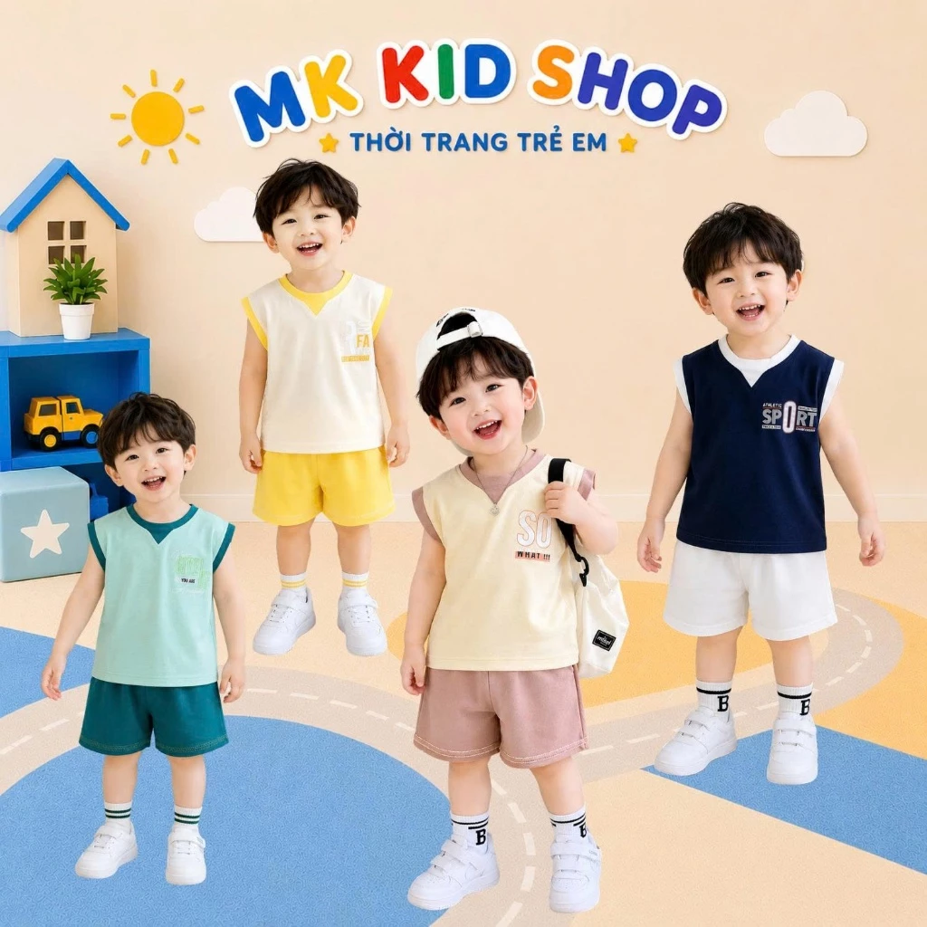 Bộ Sát Nách Cho Bé Trai 8-25Kg  Bộ Ba Lỗ Phối Cổ Chất Thun Lạnh cao cấp mềm mát cho bé Mặc Ngủ