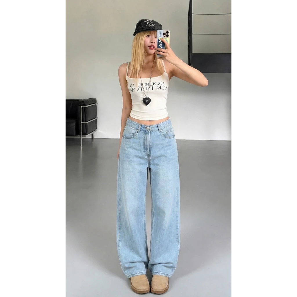 Quần Jean Nữ Ống Suông Cạp Cao Basic, Hack Chiều Cao, Mặc Đi Làm Đi Chơi Đều Đẹp | Size 40–75Kg