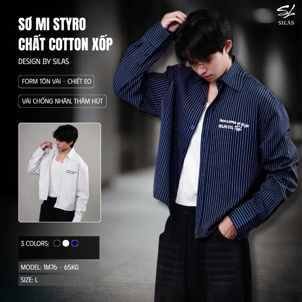 (Form Tôn Vai) Áo Sơ Mi SILAS Sọc Form Boxy Croptop Version 2 Thêu Nam Cotton Chéo Form Rộng - ASL37