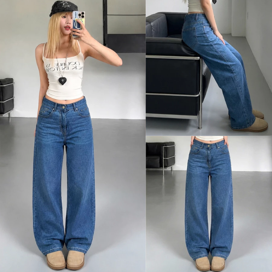 Quần Jean Nữ Ống Suông Cạp Cao Dáng Cơ Bản, Hack Dáng Tôn Người, Chuẩn Form Đẹp | Size 40–75Kg