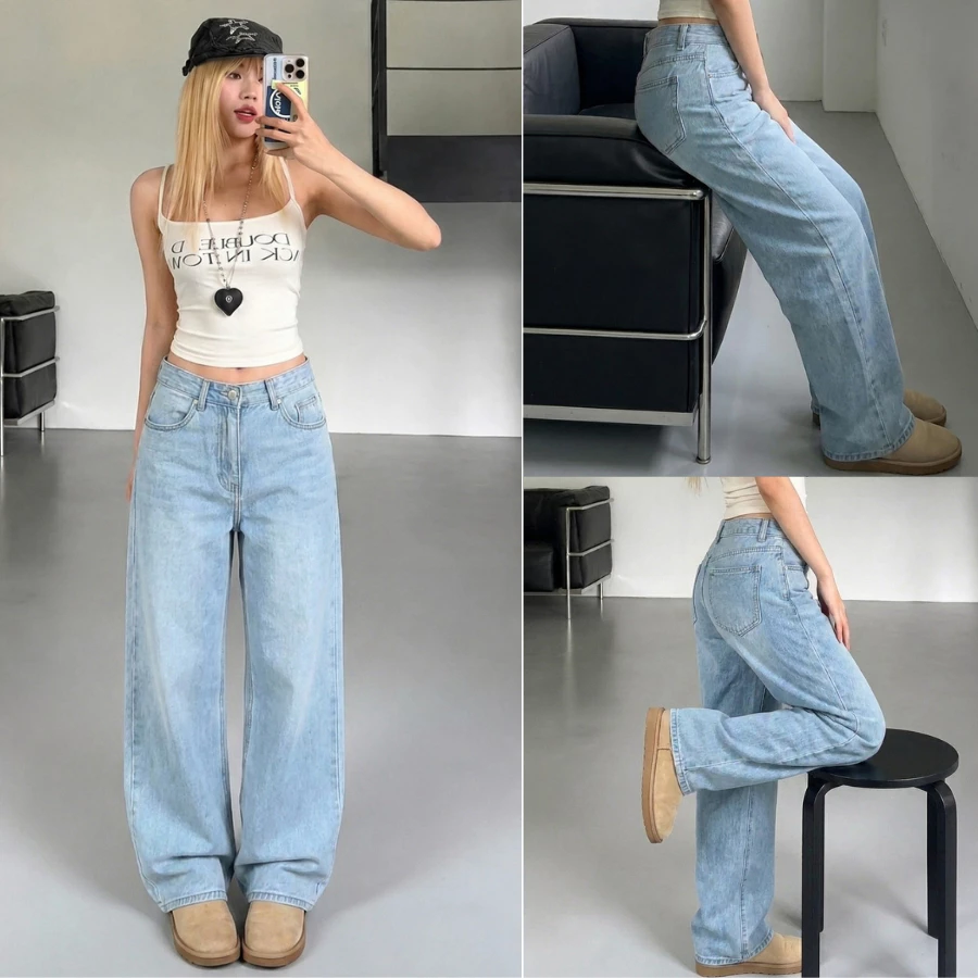 Quần Jean Nữ Ống Suông Cạp Cao Dáng Đẹp, Che Khuyết Điểm, Dễ Mặc Mọi Dáng Người | Size 40–75Kg