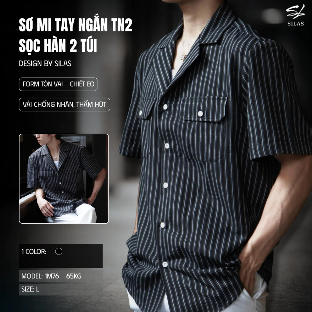 (Form Tôn Vai) Áo Sơ Mi SILAS Tay Ngắn TN2 Sọc Cotton Hàn 2 Túi Nam Form Rộng - ASL36